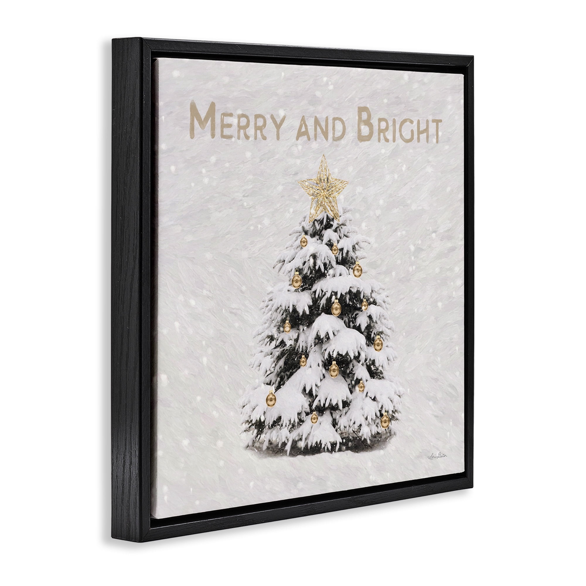 Stupell Industries Merry & Bright Scene Holiday Painting Black Floater Framed Canvas Art Print Wall Art, 25 x 25