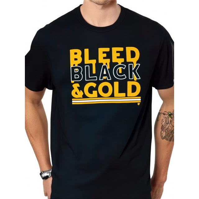 Bleed Black & Gold T-Shirt 100% Cotton, Gift for Pittsburgh sports fans, Black Short Sleeve T-Shirt, S - XXXL Tee For Adult, Men, Women, Teen, Teenager, Adolescent,Youth