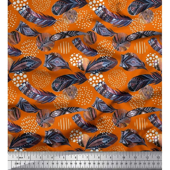 Soimoi Cotton Duck Fabric Brush Stroke & Feather African Printed Craft Fabric by The Yard 56 Inch Wide