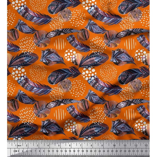 Soimoi Rayon Fabric Brush Stroke & Feather African Print Fabric by Yard 56 Inch Wide