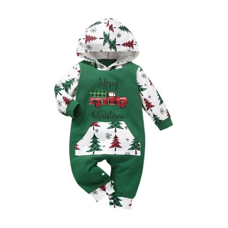 

WTPretty Christmas Baby Hooded Long Sleeve Romper
