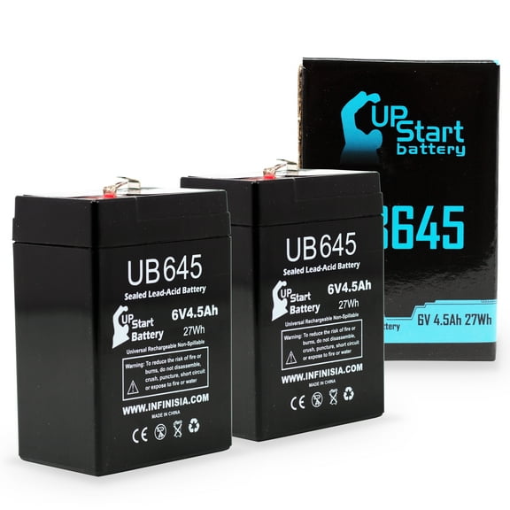 2x Pack - Compatible Emergilite JF15B Battery - Replacement UB645 Universal Sealed Lead Acid Battery (6V, 4.5Ah, 4500mAh, F1 Terminal, AGM, SLA) - Includes 4 F1 to F2 Terminal Adapters