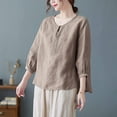 thumbnail image 4 of Timegard Summer Tops for Women Cotton Linen Scoop Neck Button 3/4 Sleeve Casual Lightweight Blouse, 4 of 7