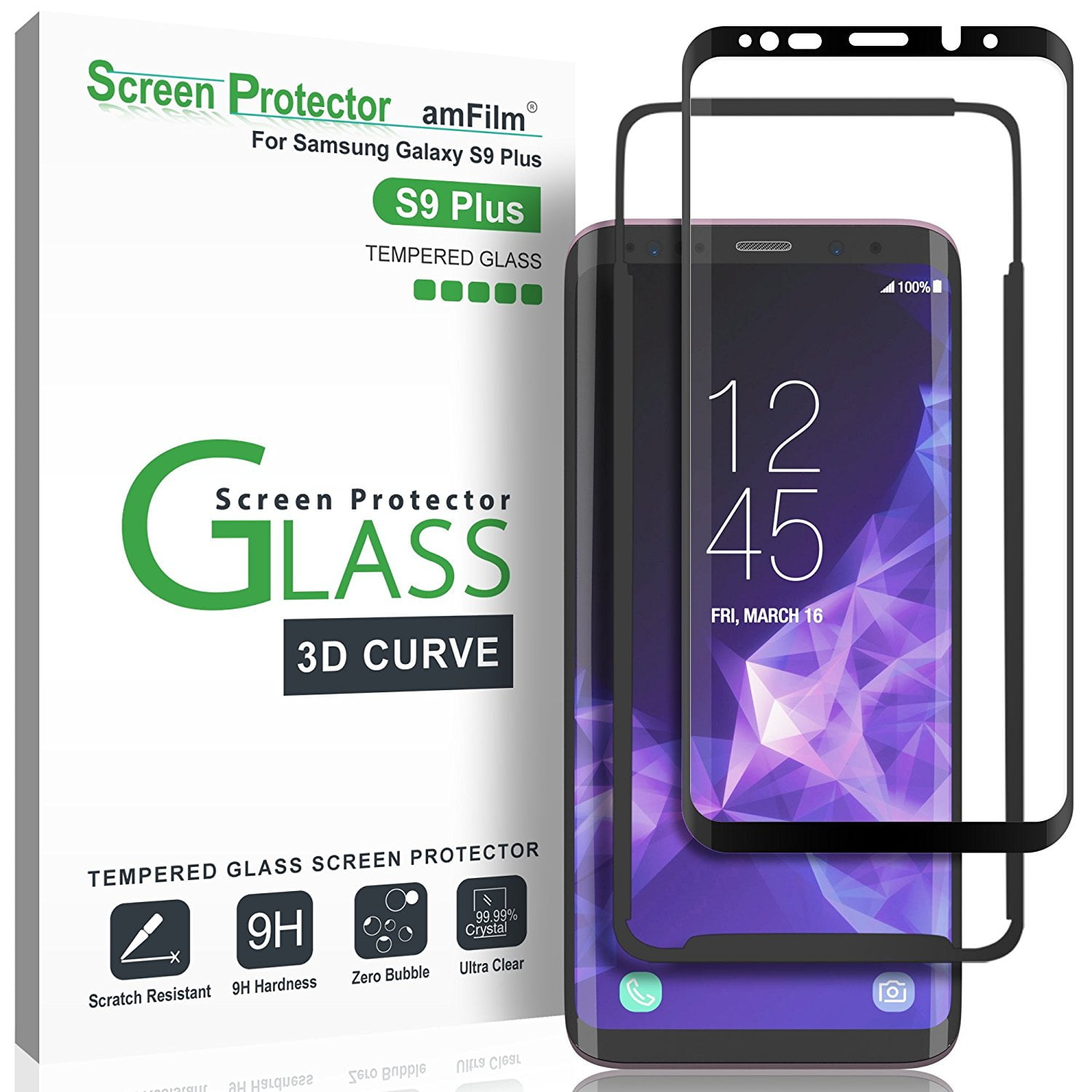 Galaxy S9 Plus Screen Protector Glass Amfilm Full Cover 3d Curved Tempered Glass Screen 