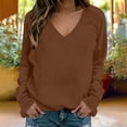 thumbnail image 2 of VEKDONE Womens Raglan Long Sleeve Sweatshirt Solid Color V Neck Loose Fit Pullover Top Casual Lightweight Comfy Solid Color Sweatshirts Brown M, 2 of 6