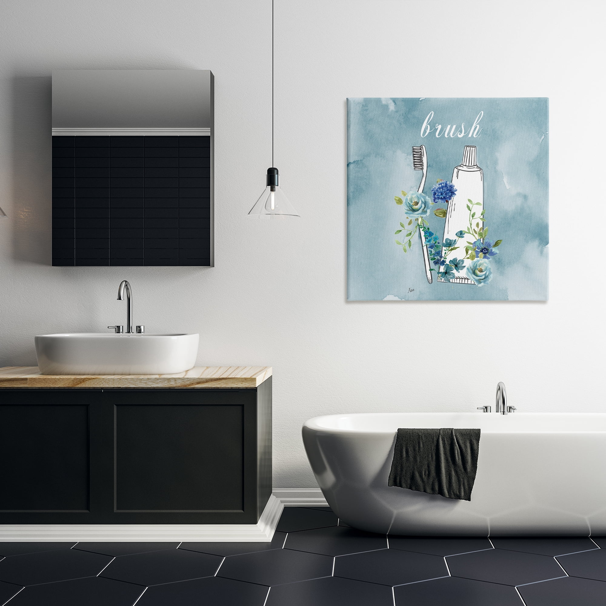 Stupell Industries Floral Bathroom Rules Brush Canvas Wall Art, design by Nan