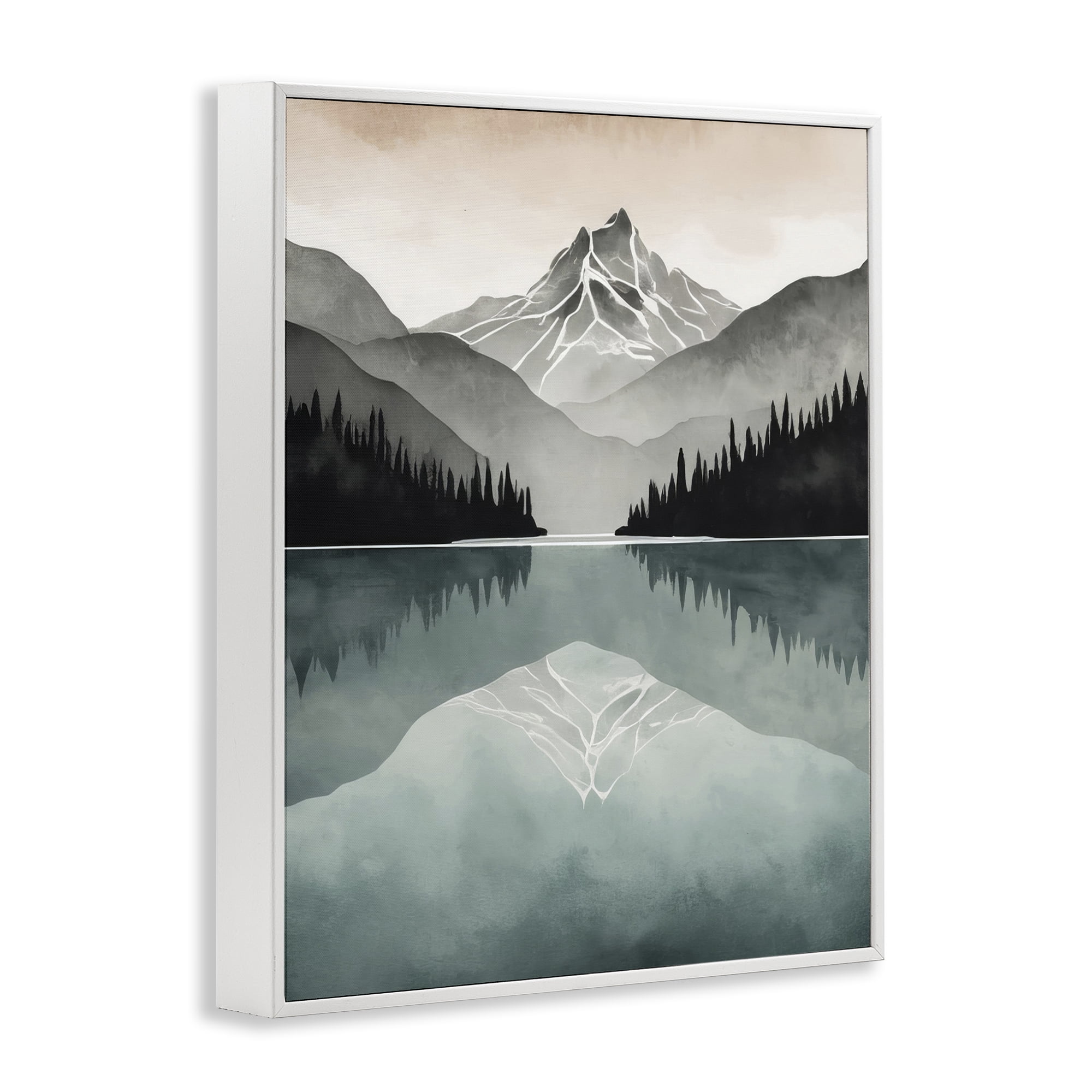 Stupell Industries Mountain Reflecting over Lake Landscape Painting White Framed Art Print Wall Art, 24 x 30