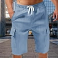 thumbnail image 4 of JTieacloth Classic Mens Cargo Short Men's Summer Linen Shorts With Large Pockets Plain Striped Sport Short Linen Trousers Stretch Lightweight Summer Shorts Loose Fit Short,Blue, 4 of 6