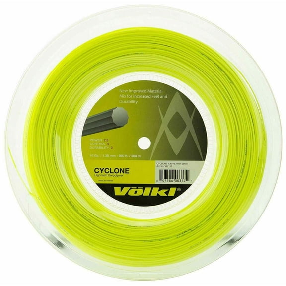 VOLKL Cyclone | Tennis Racquet String | Spin & Control | Ten-sided co-polymer (Neon Yellow, 16g Reel)