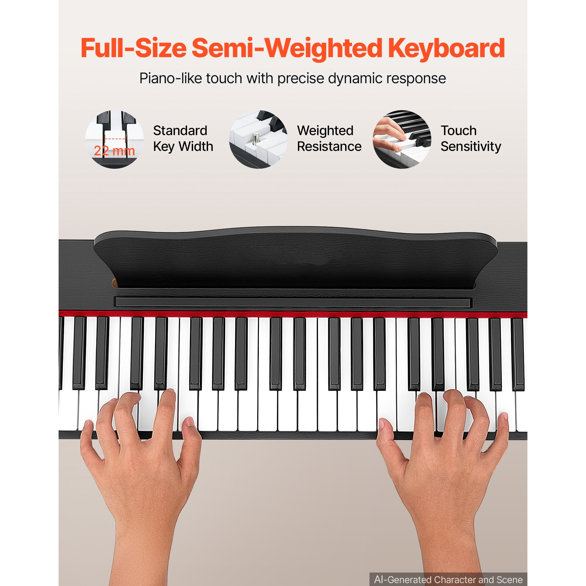 KFFKFF Digital Piano with 88 Semi-Weighted Keys, Full-Size Keyboard, Stand, and Accessories – Ideal for Beginners, Featuring 600 Tones, 600 Rhythms, Sustain Pedal, Built-in Speaker, Headphone Jack.