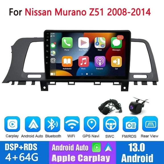 Guwzn Car Stereo Radio for Nissan Murano Z51 2008-2014 9" Touchscreen 4 64G Vehicle GPS Navigation Wireless CarPlay Android Auto