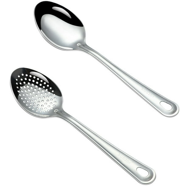 cucharas ranuradas de mango largo, utensilio portátil con ranuras, cuchara para servir de acero inoxidable, suministro para buffet