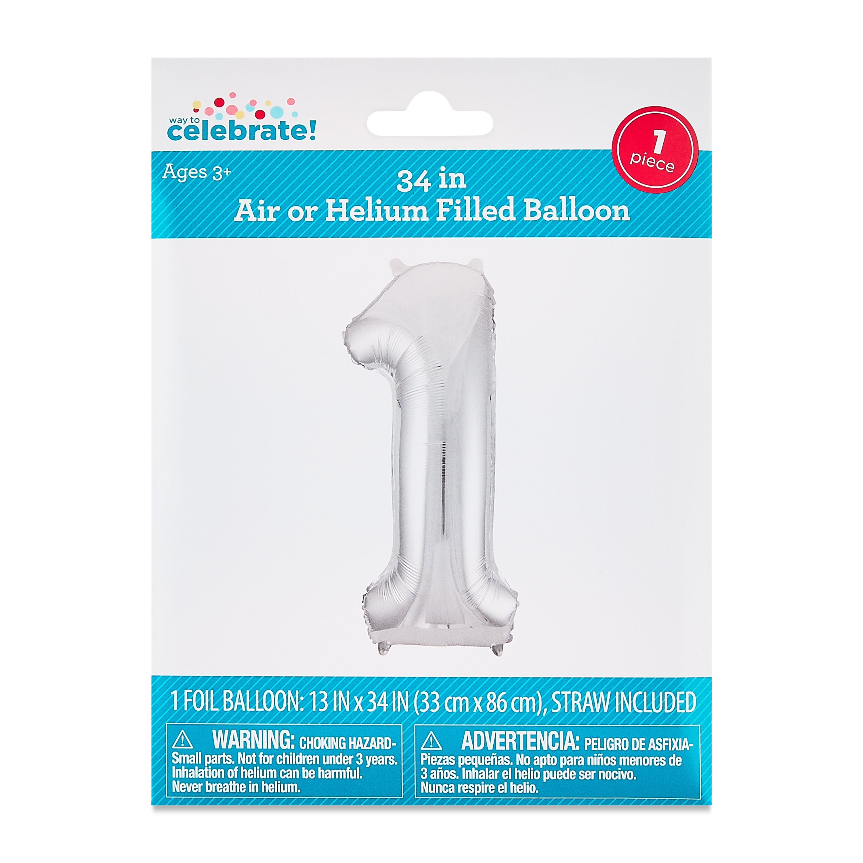 34" Silver Number 1 Foil Balloon, by Way To Celebrate