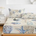 thumbnail image 6 of Twin XL Size Fitted Sheet Set - Nautical Coastal 2 Piece Bedding Sets 16" Deep Pocket Fitted Sheet with 1 Pillowcases, Vintage Beach Coral Starfish Shell Brushed Microfiber Hotel Luxury Bed Sheets, 6 of 9