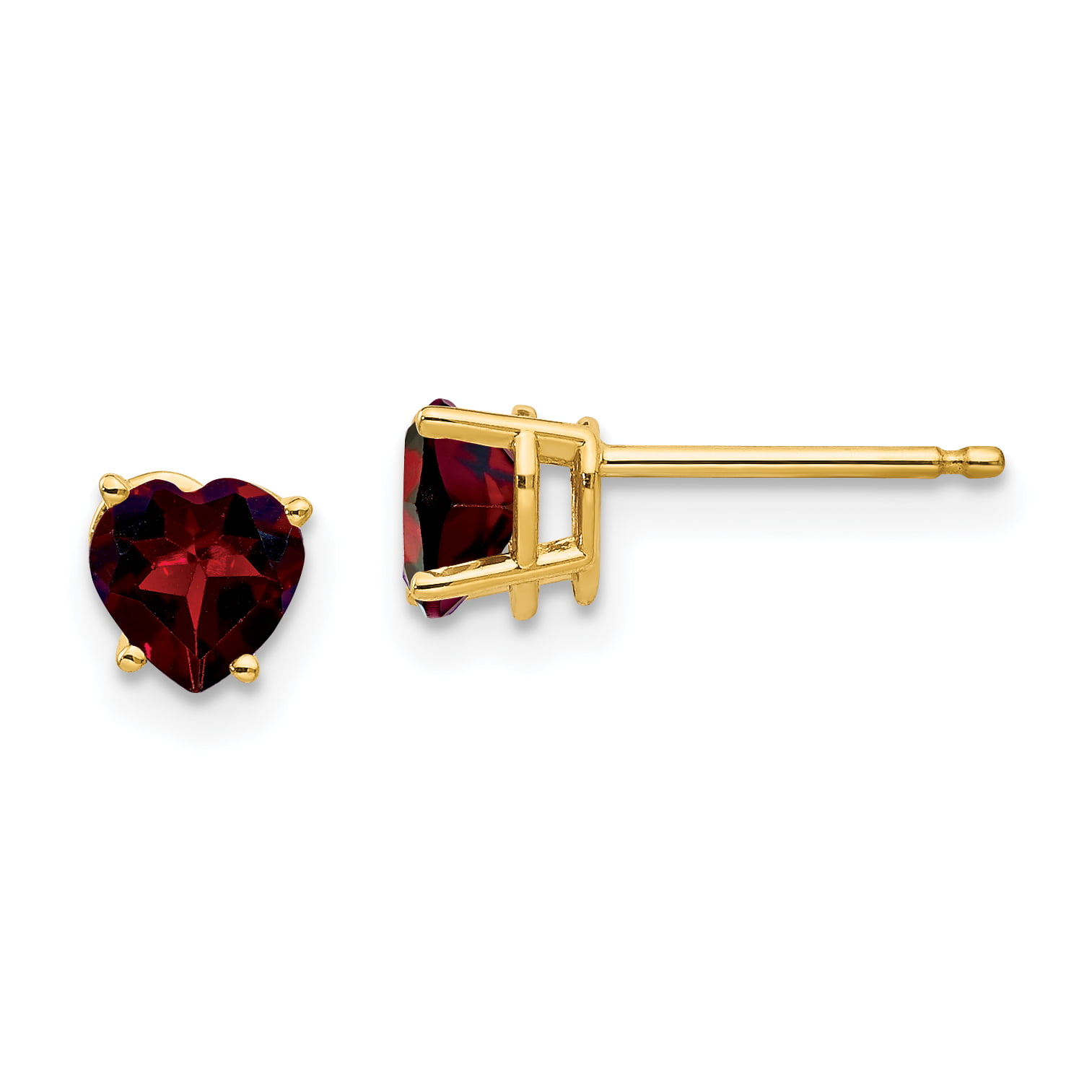 14k Yellow Gold 5mm Heart Red Garnet Post Stud Earrings Birthstone January Love Gemstone Fine ...