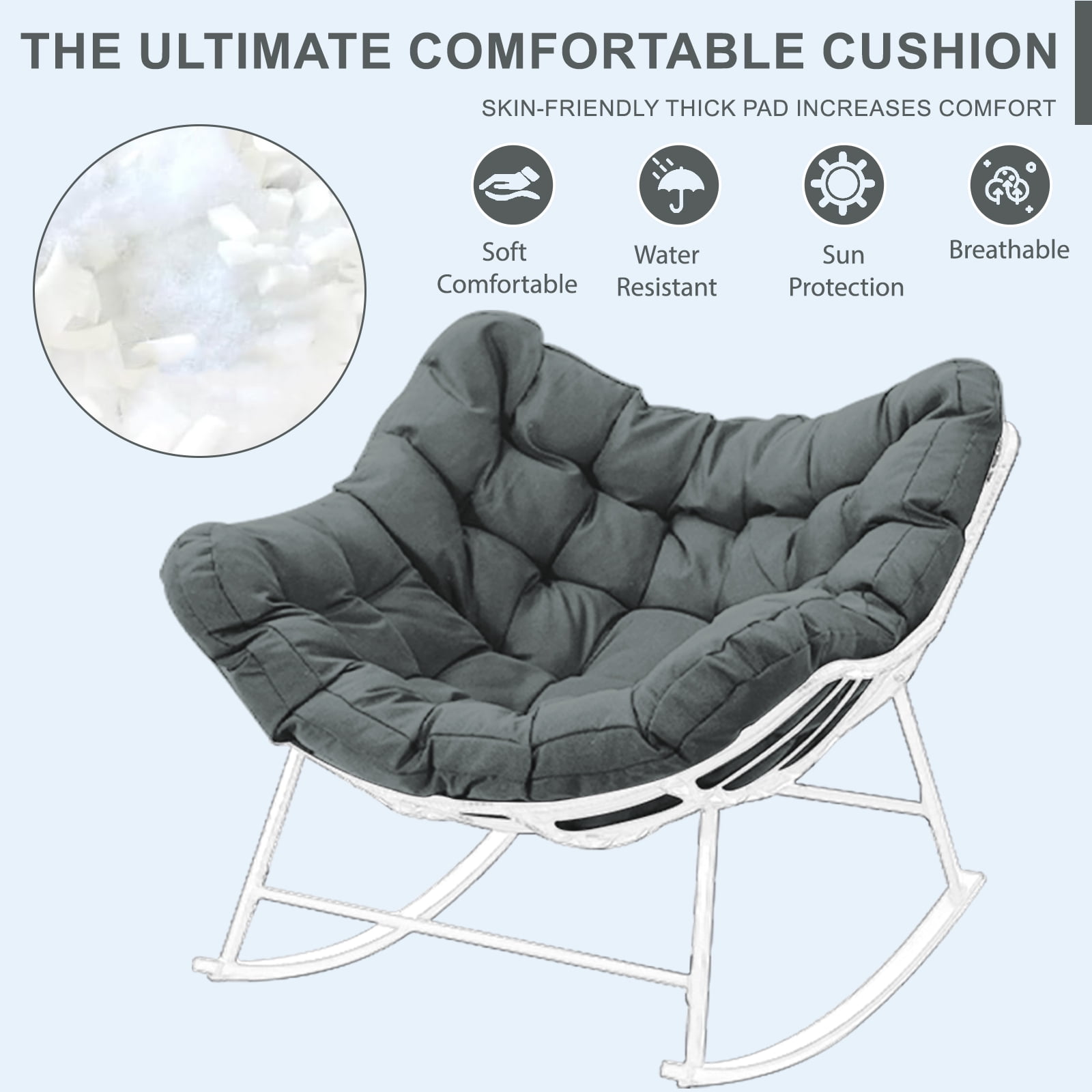 XXLYY Outdoor Rocking Chair Cushions – 6.3" Thick Waterproof Papasan Egg Chair Pad with Ties, Comfortable Round Seat Cushion for Living Room, Patio, Porch, or Balcony