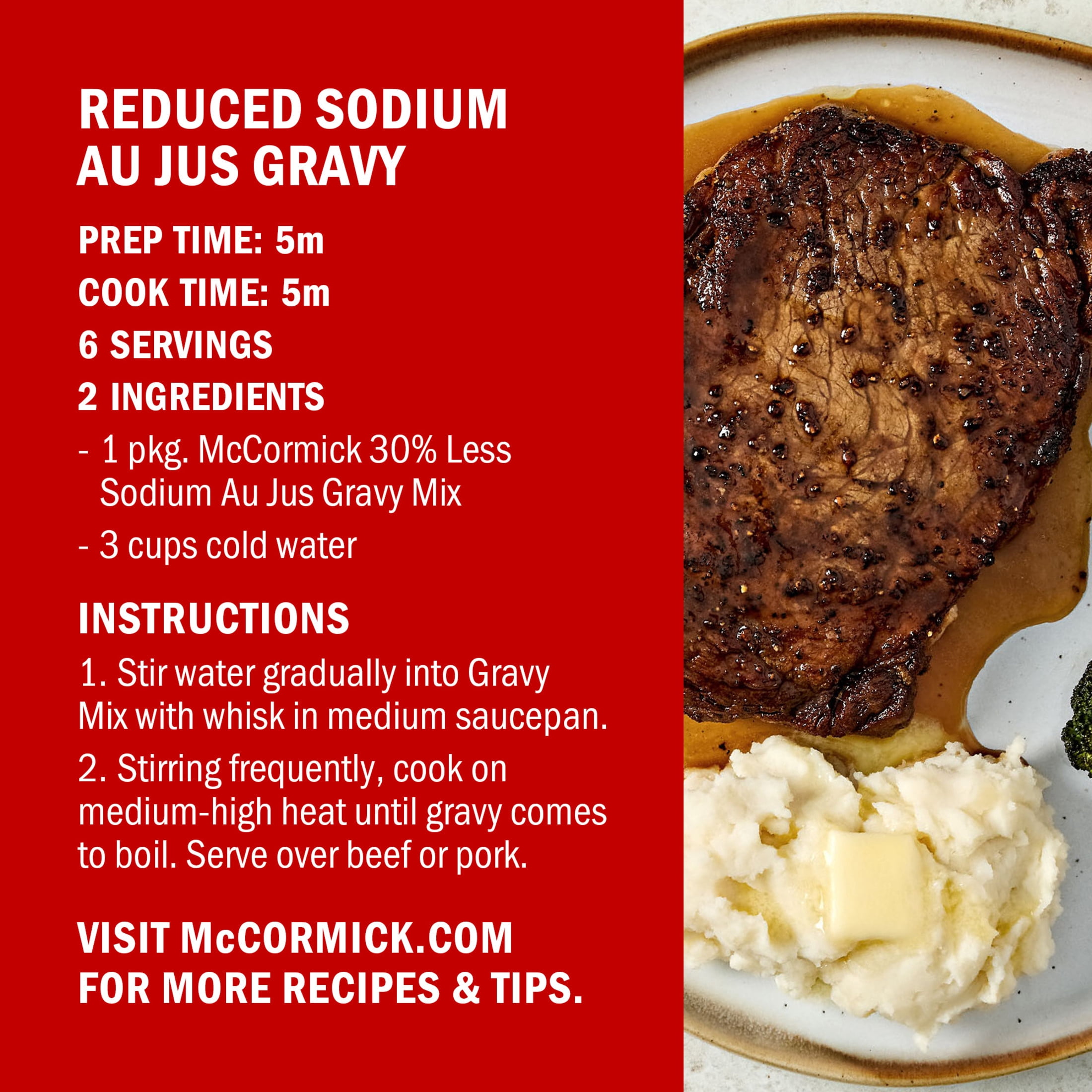 McCormick Au Jus Gravy, 30% Less Sodium Gravy Mix, 1.0 oz Packet