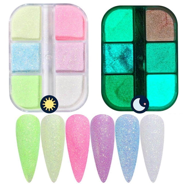 Arte 6 Colores Polvo De Uñas Luminoso En La Oscuridad Pigmento De Neón Lentejuelas Arte De Uñas Brillo Suministros De Decoración De Uñas Para Mujeres Y Niñas