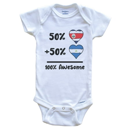 

50% Costa Rican Plus 50% Nicaraguan 100% Awesome Costa Rica Nicaragua Heart Flags Baby Bodysuit