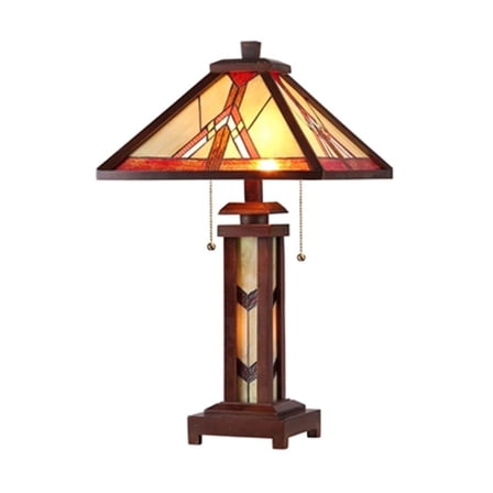 Chloe Lighting Anton Tiffany-Style 3-Light Mission Double Lit Wooden Table Lamp with 15" Shade