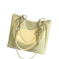 thumbnail image 3 of Bolso de mano de cuero amarillo con estampado de letras para mujer, bolso de hombro con patrón de corazón, resistente al agua y de gran capacidad, 3 of 8