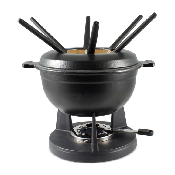 10-Piece Cast Iron Fondue Set with Even-Heating Pot for Cheese & Chocolate