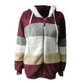 thumbnail image 5 of WREESH Womens Fuzzy Fleece Jacket Color Block Zipper Hooded Jacket Winter Thick Plush Warm Outerwear Wine, 5 of 6