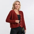 thumbnail image 5 of Womens Casual Long Sleeve Button Up Cable Knit Cardigan Light-Weight Crewneck Button Down Sweaters for Women Red XL, 5 of 10
