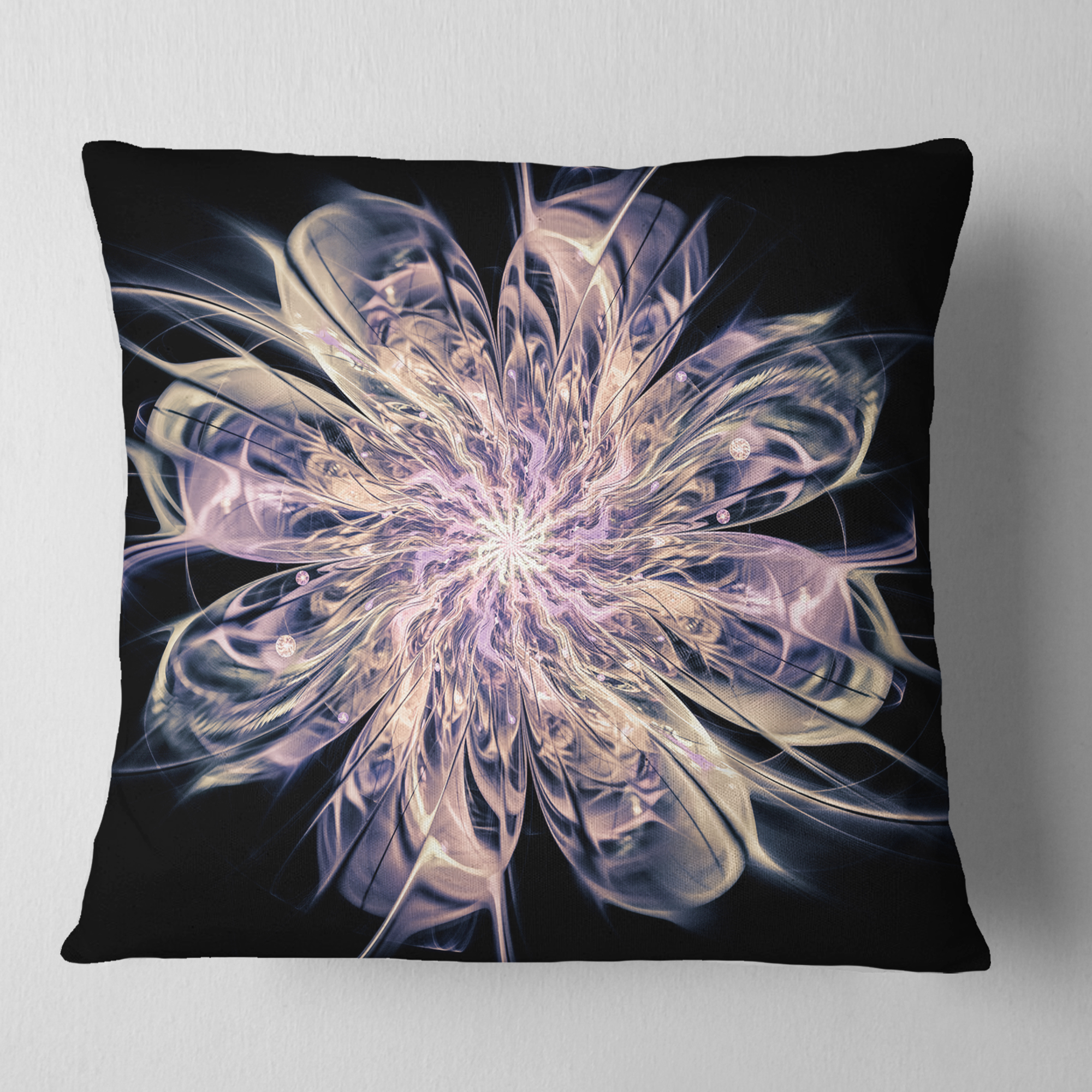 Designart Blue Fractal Flower Petals - Floral Throw Pillow - 18x18