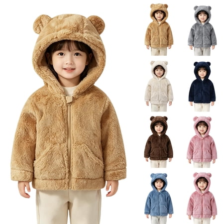 Baby Fleece Jacket with Hood Toddler Zip Up Coat Cute Bear Ears Fuzzy Soft Outwear Infant Boys Girls Winter Clothes