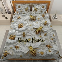 Lotusprinthandmade Personalized Floral and Bee 3D Quilt Bedding Set (White Binding) 5 Sizes (Made in Vietnam) (55x60), floral bee bedspread