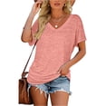 thumbnail image 2 of KLHDSF Womens Summer Tops Side Shirring V Neck Tee Short Sleeve Lightweight Casual Summer Top Watermelon Red M, 2 of 10