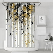 Gold and Black Leaves Floral Shower Curtains for Bathroom All Seasons Country Bathroom Shower Curtain Sets Waterproof Fabric Decor 72×72in with 12 Hooks