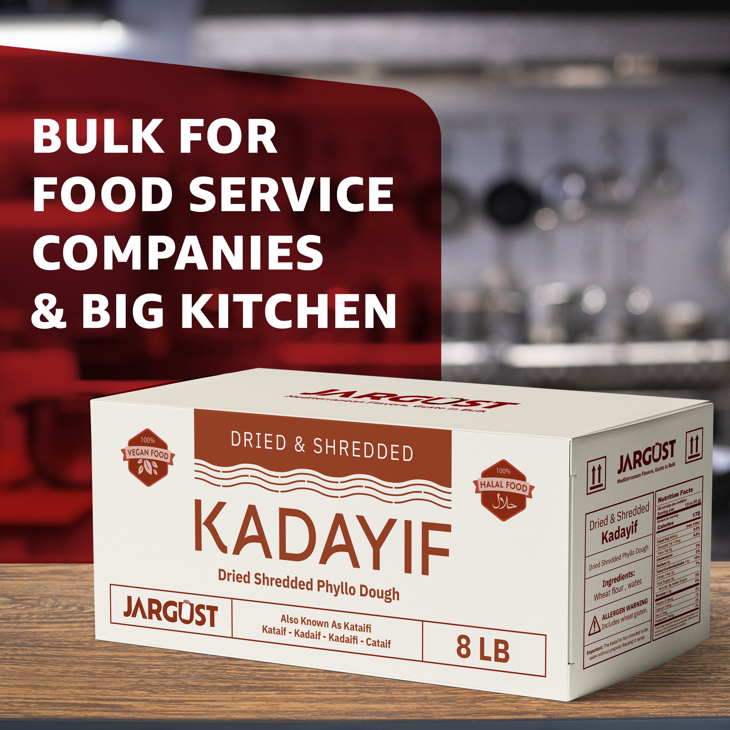 Jargust Bulk Dried & Shredded Kataifi, Shredded Fillo Dough, Pastry Dough, 8lb