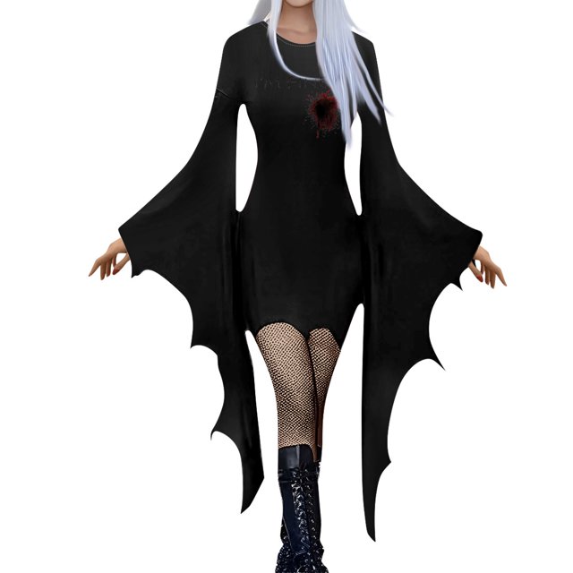Vestido de disfraz gótico de Halloween para mujer con mangas de murciélago, traje de fiesta espeluznante, negro, talla única