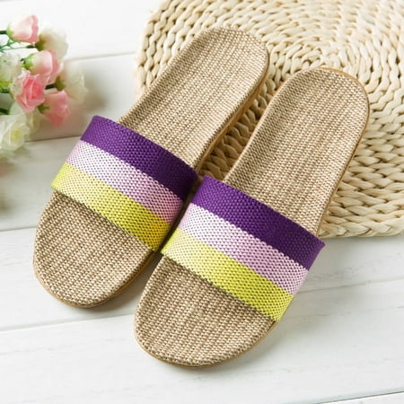 

Linen Slippers Home Couple Indoor Slippers Wooden Floor Cotton and Linen Home Non-slip Thick Sole Summer Sandals for Men and Women