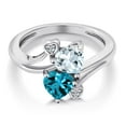 thumbnail image 3 of Gem Stone King 925 Sterling Silver Sky Blue Aquamarine London Blue Topaz and White Lab Grown Diamond Ring for Women (1.71 Cttw, Heart Shape 6MM, Gemstone March Birthstone, Size 6), 3 of 6