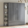 thumbnail image 2 of MUZZ Foldable Murphy Bed with 1 Side Cabinet, Folding Wall Bed with Space Saving Design, Fold up Murphy Bed Cabinet for Storage, Multipurpose Cabinet Bed for Bedroom/Apartment (Style5+1,Dark Grey), 2 of 13