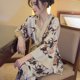 thumbnail image 1 of Pijama japonés de verano de lujo para el hogar, pantalones largos, traje con estampado floral de seda helada, cuello en V, estilo kimono, ropa de estar en casa., 1 of 6