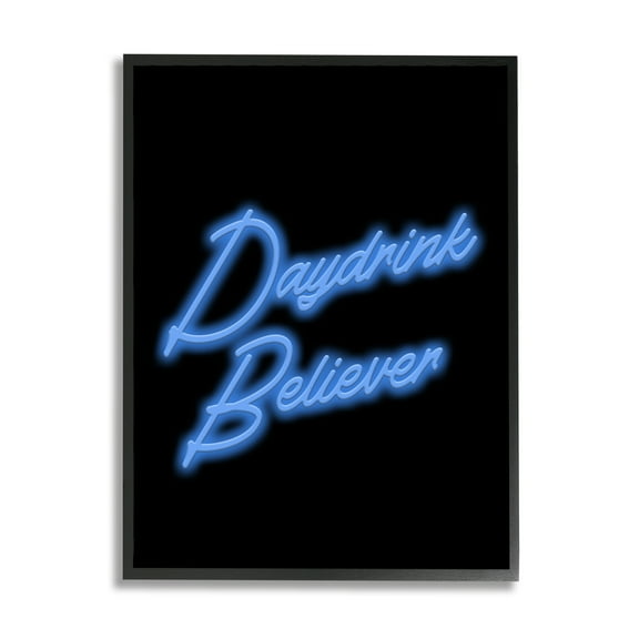 Stupell Industries Neon Daydrink Believer Phrase Inspirational Painting Black Framed Art Print Wall Art, 11 x 14