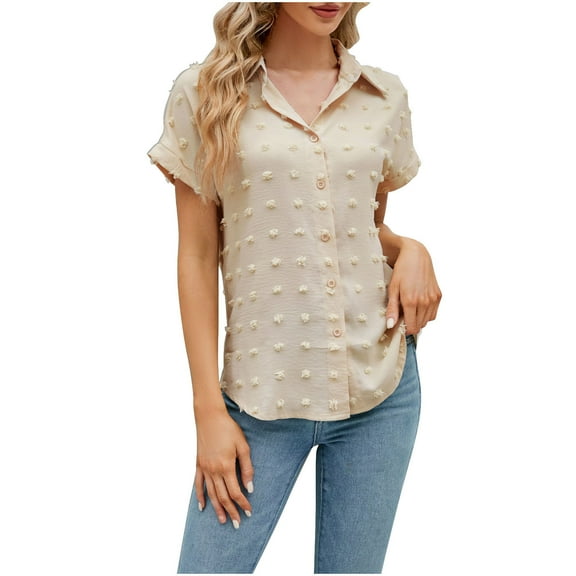Women Button Down Shirt 2024 Summer Dressy Casual Work Tunic Tops Beach Loose Fitted Short Sleeve Going Out Blouse
