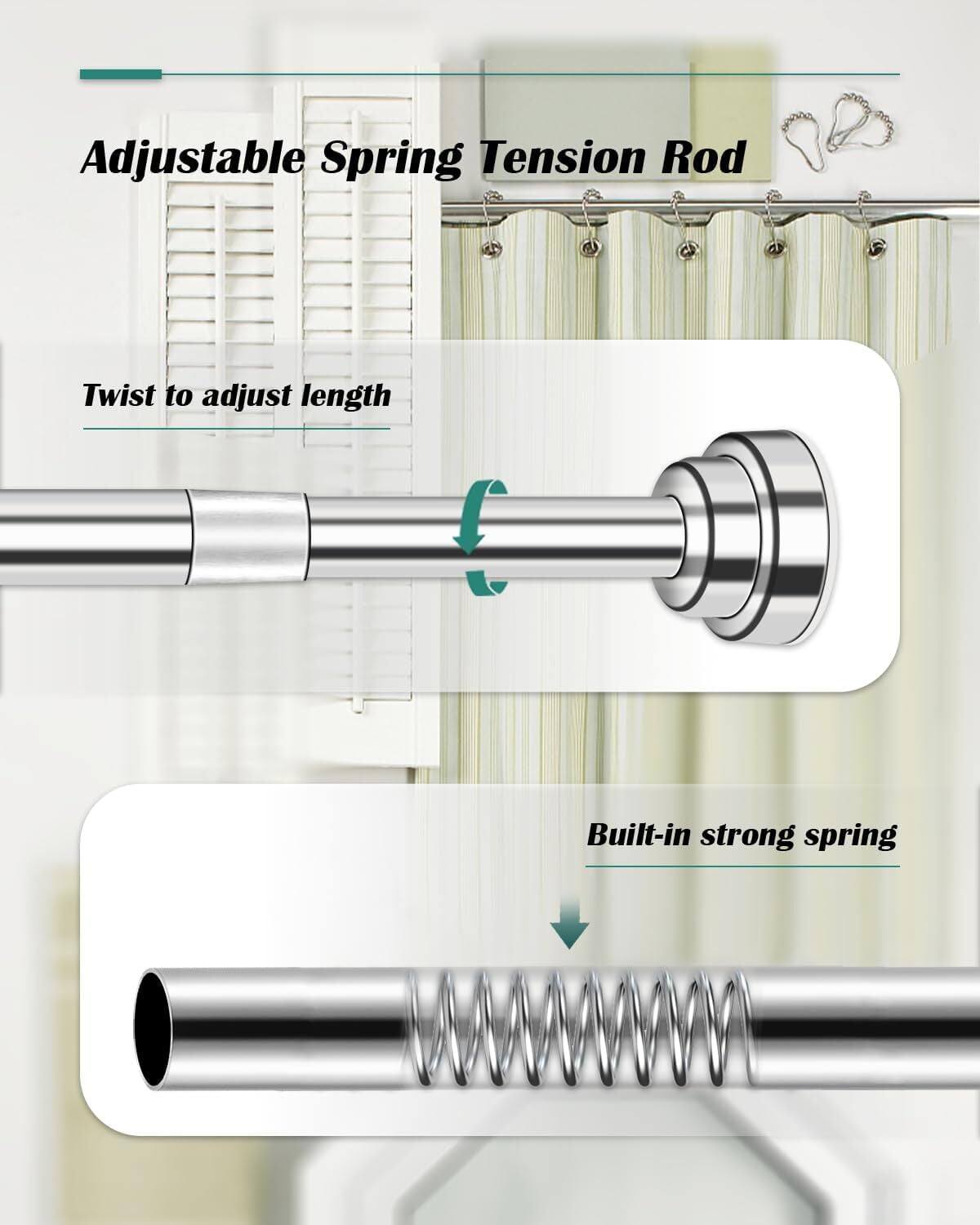 Prebene 32 to 84" Adjustable Shower Curtain Rod,Stainless Steel