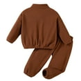 thumbnail image 5 of Girls Fleece Outfit 2-Piece Brown Top & Pants, Quarter Zip Soft Warm, Machine Washable Relaxed Fit for Kidss Kidss 0-6 Years,Size 1 T, 5 of 9