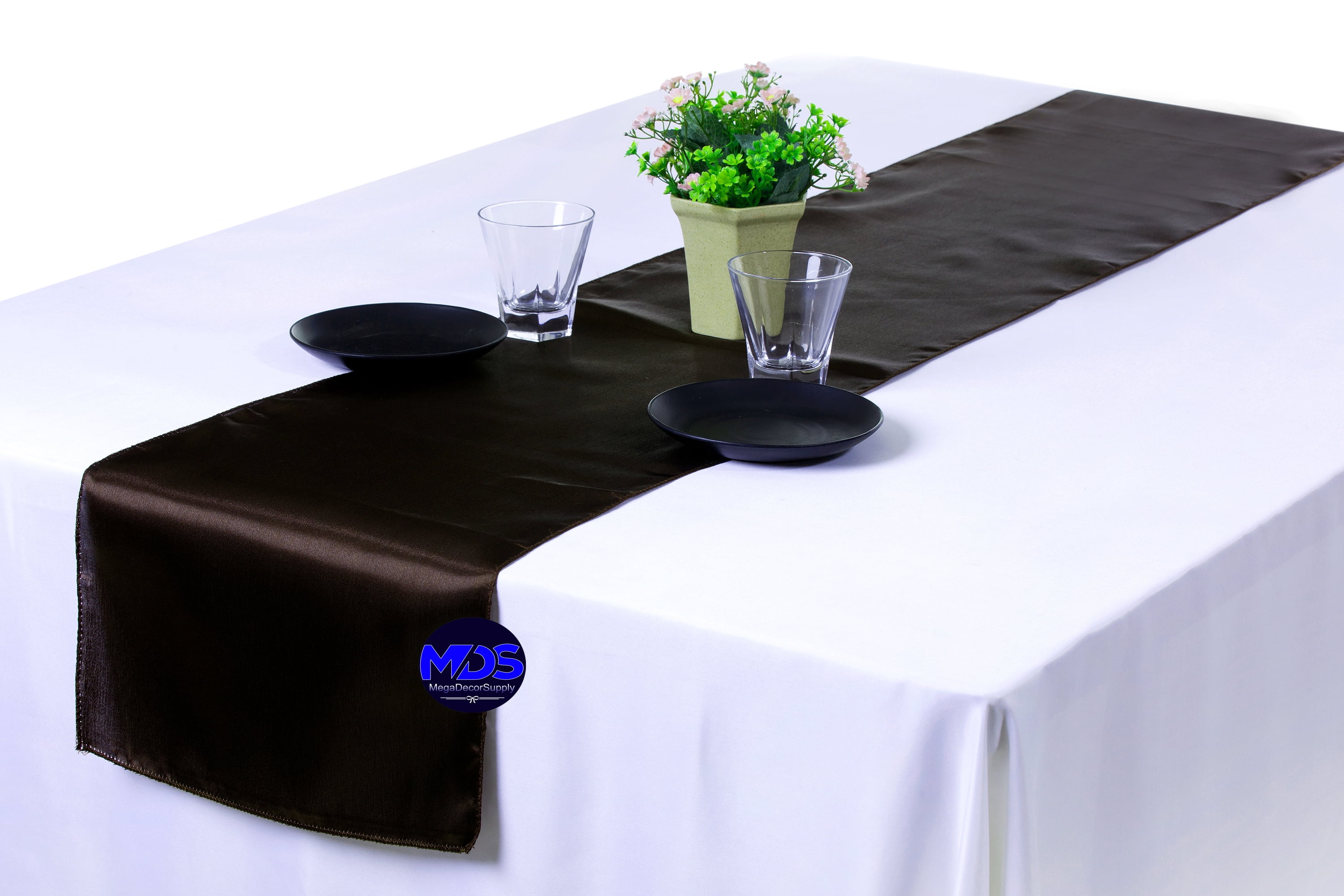 MDS Pack of 10 Wedding 12 x 108 inch Satin Table Runner for Wedding Banquet Decoration -Coffee