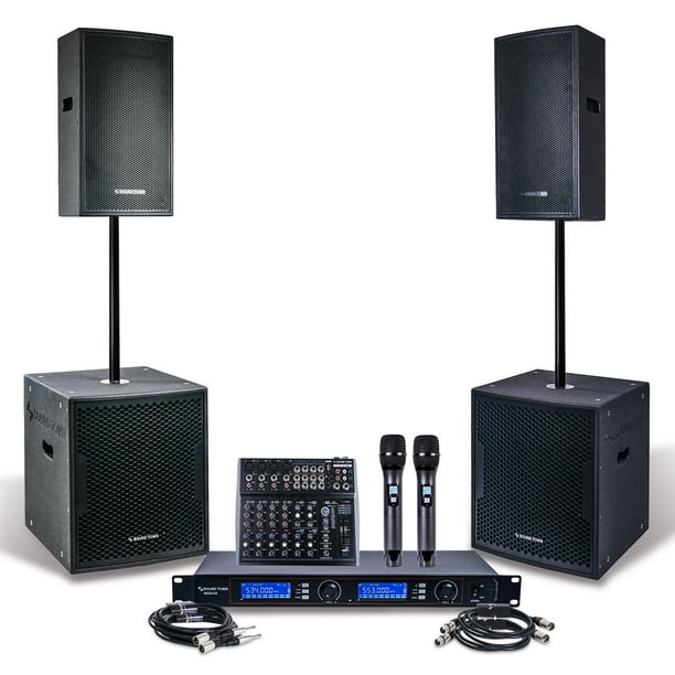 Sound Town Professional PA System Set with 15" Powered PA speakers, 18