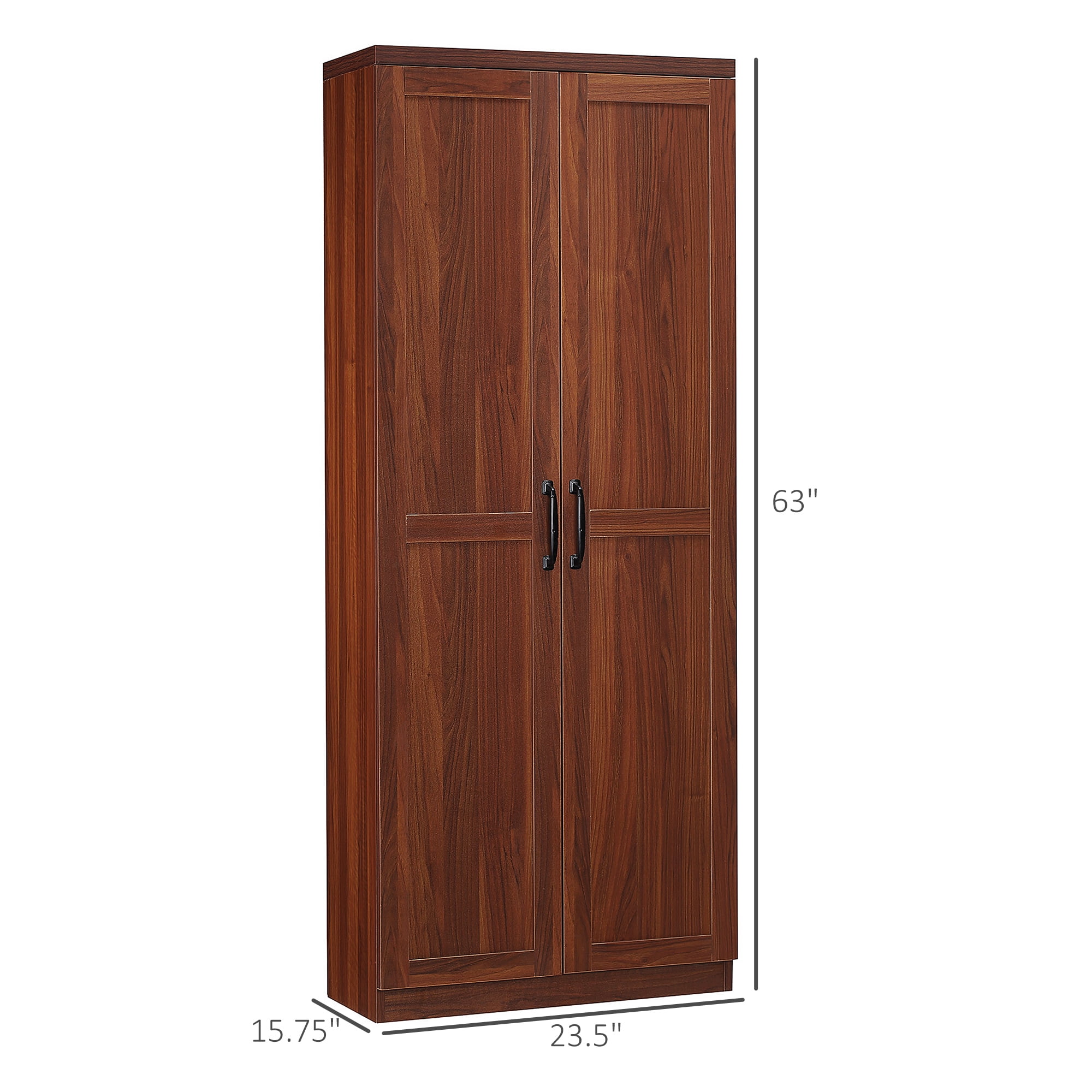 HOMCOM 63" 2-Door Kitchen Pantry, Freestanding Storage Cabinet with 2 Adjustable Shelves for Kitchen or Living Room, Brown
