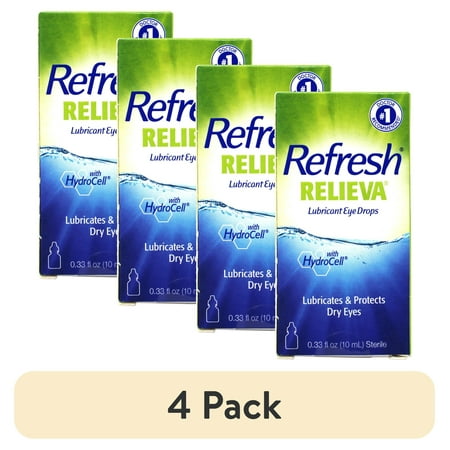(4 pack) Refresh Relieva Lubricant Eye Drops, Lubricates & Protects Dry Eyes, 0.33 FL OZ
