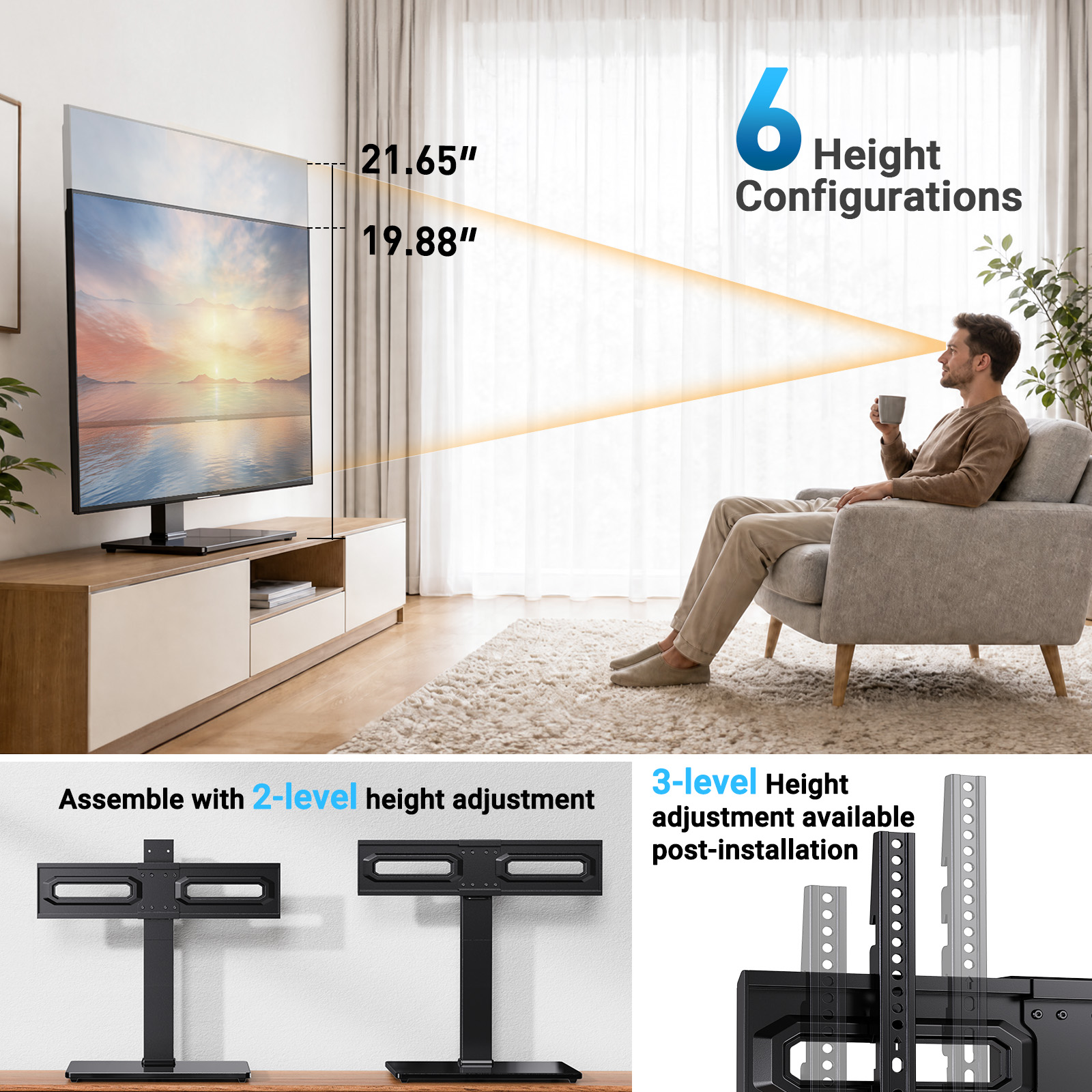 MountFTV Universal Tabletop TV Stand 32-75", Max 99 lbs photo 6