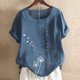 thumbnail image 1 of Qarigey Camisa de manga corta con cuello y botones estampados de de león para mujer Prendas para la parte del cuerpo Azul oscuro M Qarigey AP001990-01, 1 of 5