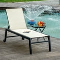 thumbnail image 2 of DUOSONG Outdoor Lounge Chair, Patio Lounger With 5-Position Reclining Backrest And 2 Wheels For Poolside, Beach, Lawn, Cream White White Steel Garden & Outdoor Outdoor & Patio Patio Seating, 2 of 5
